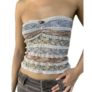 Multicolor Sheer Lace Tube Top Bandeau Crop Top Size M